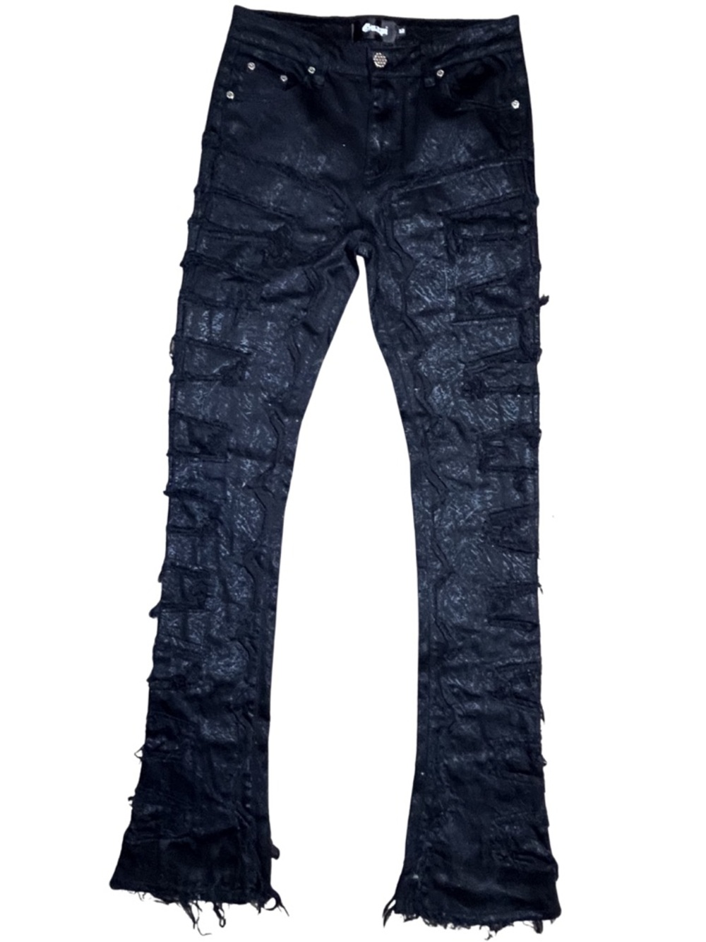 GUAPI Black Distressed Flare Jeans Size 32 Stacked Moto Streetwear Y2K